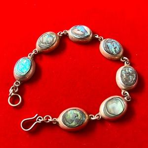 Vtg  sterling silver 925 abalone approx 7” bracelet with hook closu